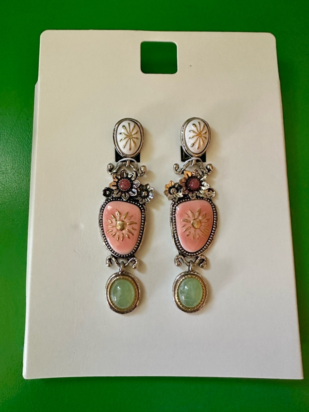 Zara Pink and Green Floral Drop Earrings - Women Jewelry